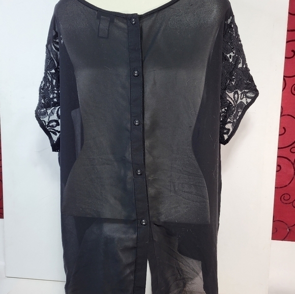 Torrid Black Short Sleeve Lace Sheer Blouse - Picture 8 of 8